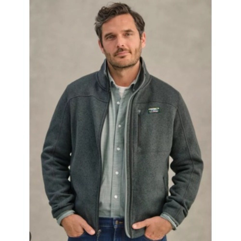 LL Bean Sweater Fleece Jacket Mens M Green Full Zip Mock Neck Gorpcore Casual